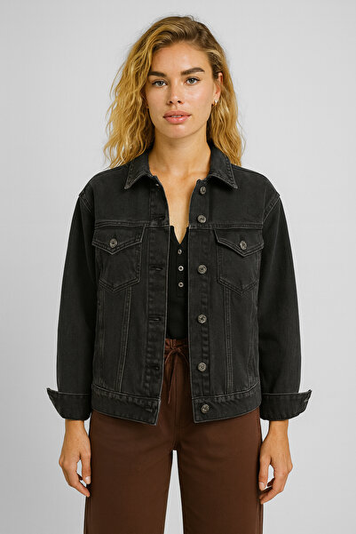 VENA Women's Maya Black Jean Jacket 100% Cotton - Black