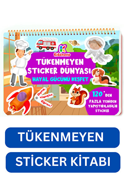 Kidonova Tükenmeyen Sticker Kitabım: Hayal Gücünü Keşfet (120+ Tekrar Kullanı...