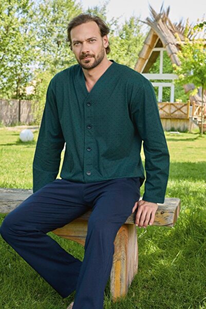 Aydoğan Pijamale bărbătești cu nasturi 3469, bumbac, Aydogan-verde-XL INTL