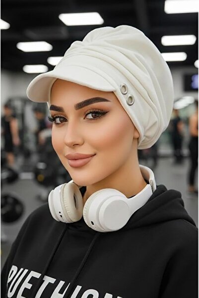 Aişe tesettür Beyaz Metal Detaylı Tesettür Şapka Bone