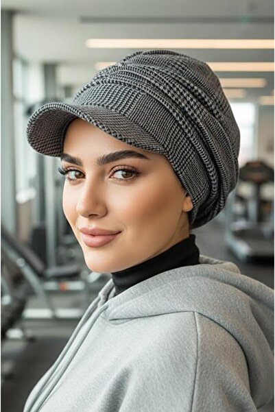 Aişe tesettür Pălărie hijab cu model în carouri gri și negru