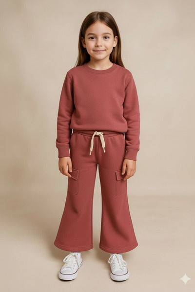 ZezeKids Gül Kurusu Kız Çocuk Sweatshirt-Flare Eşofman Takım