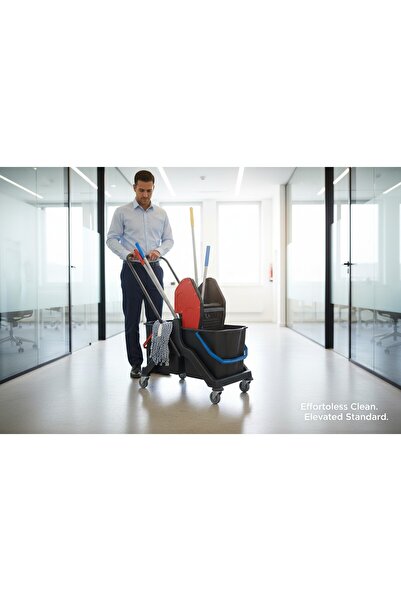 Ceymop Professional Temizlik Arabası Seti - Çift Kovalı Paspas Arabası Multi ...