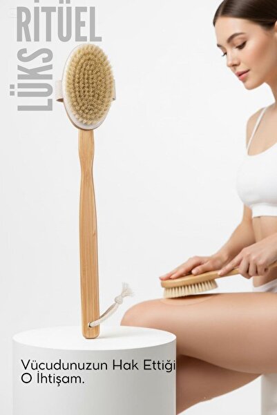 KaktüsKedi Uzun Saplı Doğal At Kılı Selülit Karşıtı Vücut Fırçası Peeling Mas...