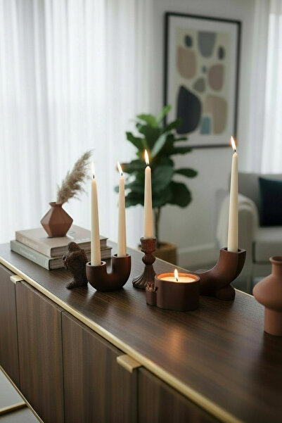 FS CANDLE & HOME Decoration - Accesories 5 Parça Beton Mum, Şamdan Mumluk ve ...