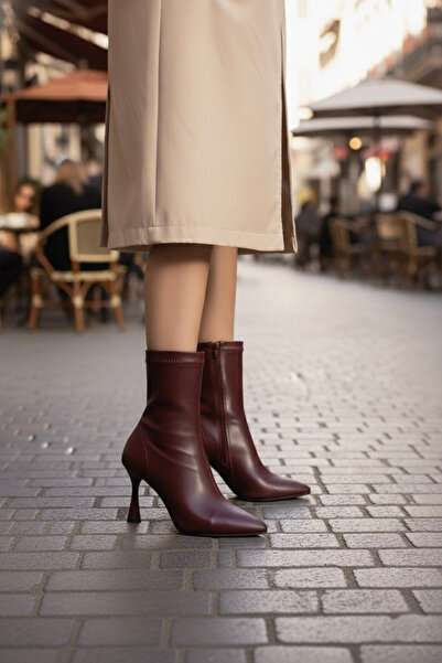 Mio Styllo Bordo Renkle İnce topuklu kadın streç bot