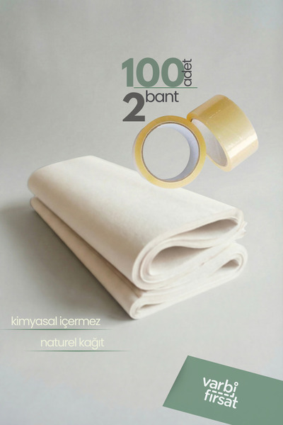 Varbifırsat 100 Adet 40x60 Tabak - Bardak Sarma Taşıma Taşınma Paketleme Kağıdı Hediye Paketi 2 Adet Koli Bandı