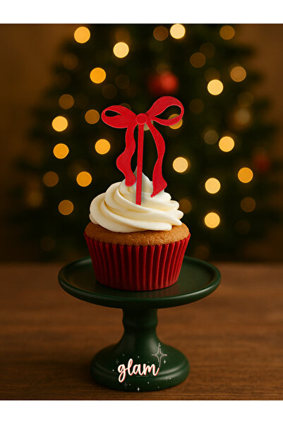 GLAM DEKORASYON Kırmızı Kurdele Fiyonk 6lı Yeniden Kullanılır Cupcake Kek Tat...
