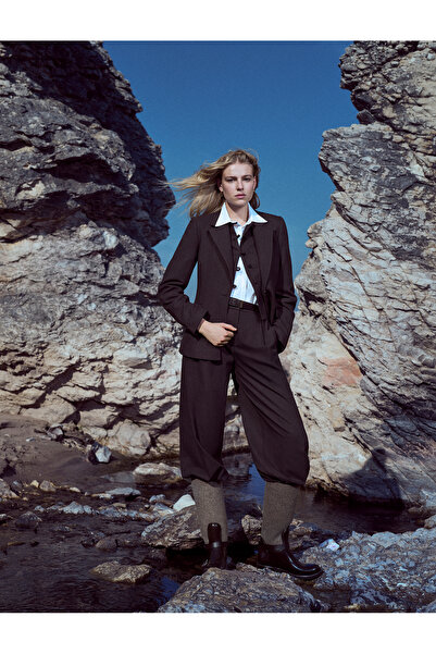 Koton X Şahika Ercümen - Flannel Fabric Wide Leg Pocketed Palazzo Winter Trousers