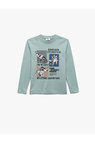 Koton Tricou cu mânecă lungă pentru băiat, verde, cu decolteu, din bumbac, cu...