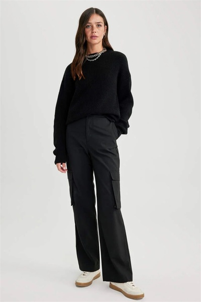 DeFacto Selanik Kumaş Basic Απλό Πλεκτό Μαύρο Γυναικείο Πουλόβερ H6905AZ/BK27