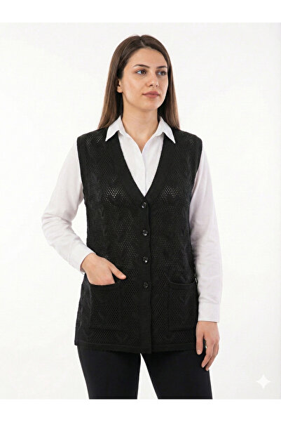 F&D Tekstil Women's Mother Lace-Like Knit Slit Mercerized Vest