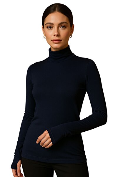 Hayalet تي شيرت مودال بأكمام طويلة وياقة قائمة مصنوع من القطن الناعم ذو الملمس الناعم