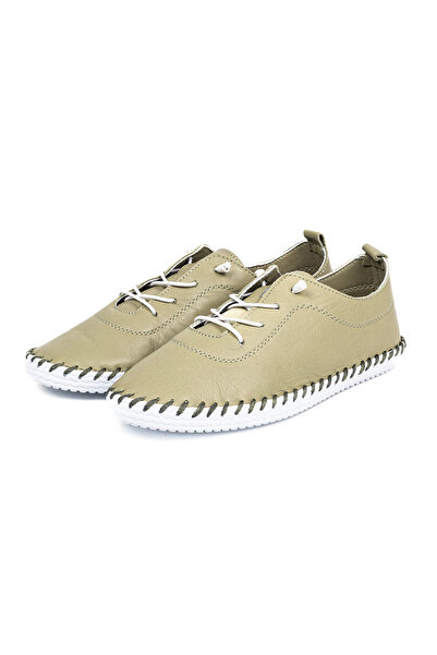VİVENS MODA Women's Khaki Genuine Leather Orthopedic Shoes with Lace and Stit...