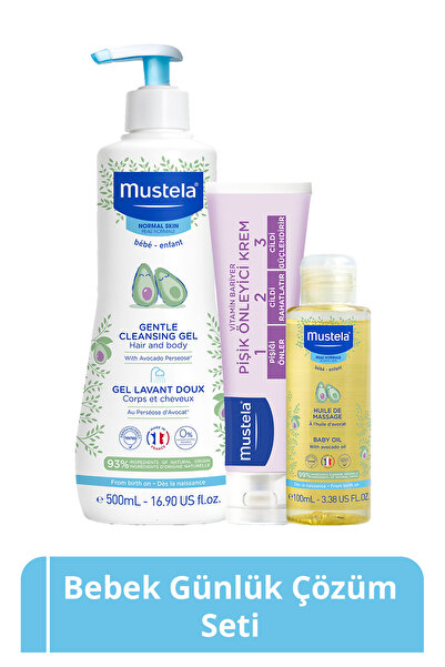 Mustela Bebek Günlük Çözüm Seti- Doğal Içerikli Yenidoğan Şampuan Pişik Önleyici Krem Masaj Yağı Bebek Çocuk