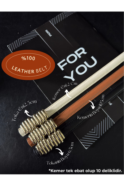 Fiori 3-панельний ремінь з натуральної шкіри з золотою пряжкою, тонкий жіночи...