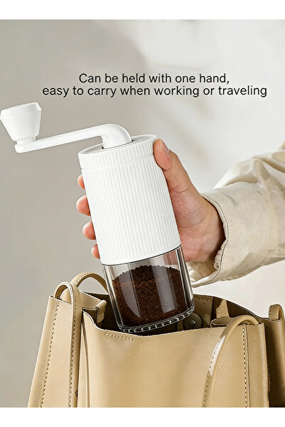 hk مطحنة قهوة يدوية محمولة باللون الأبيض: شفرة مخروطية لتحضير الإسبريسو، والصب، والضغط الفرنسي