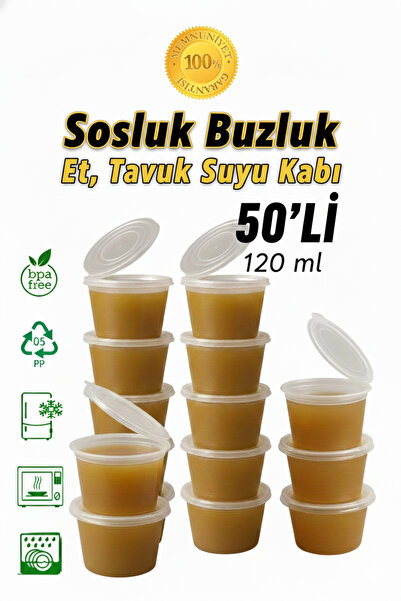 EMORFOHOME 50 Adet Sızdırmaz 120 ml Mini Saklama Kabı Sosluk Buzluk Kabı, Et Suyu, Kemik Suyu, Sos Kabı
