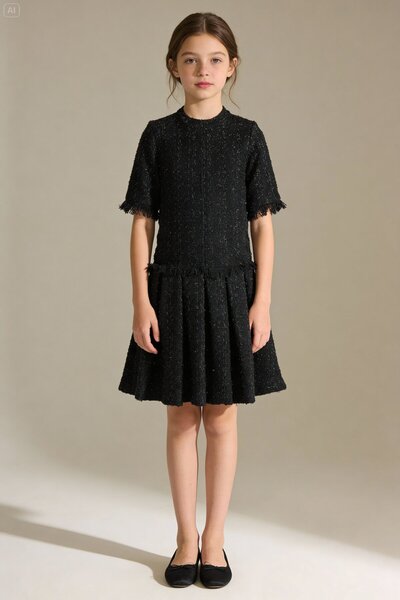 Augie Leauphant Siyah Tüvit Elbise -Dar Kalıp