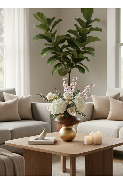 Living مزهرية سيراميك، لون بني وذهبي، 30 سم