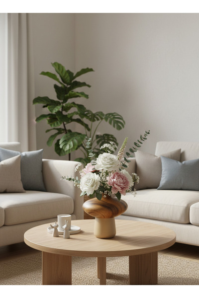 Living مزهرية سيراميك، لون بني وذهبي، 30 سم