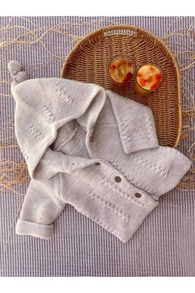 tinitins Yenidoğan Kapüşonlu Çift Katlı Triko Kız - Erkek Bebek Hırka