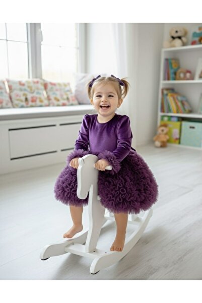penu baby kids Purple Velvet Long Sleeve Baby Girl Dress with Tutu Skirt