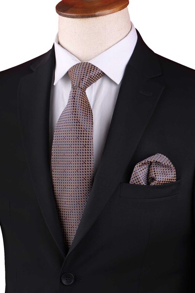 Kravatkolik ربطة عنق كلاسيكية مع منديل أصفر بنمط صغير KK13140