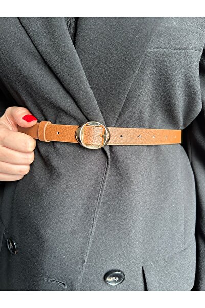 LİA KEMER Stone Round Square Patterned Women's Gold Buckle Belt Jacket Belt D...