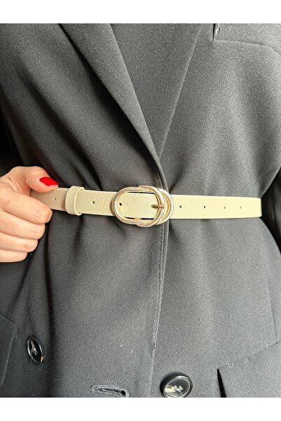 LİA KEMER Splice Double Ring Pattern Women's Gold Buckle Belt Jacket Belt Dress Belt Trouser Belt