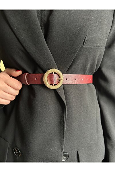 LİA KEMER Lush Serrated Round Patterned Women's Gold Buckle Belt Coat Belt Dress Belt Trouser Belt