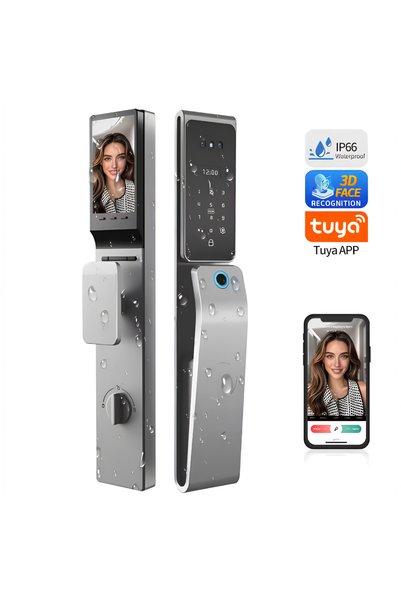 TUYA Smart Face Fingerprint Door Lock Wifi Enabled Steel Body Waterproof *Installation and Assembly Included*Grey*