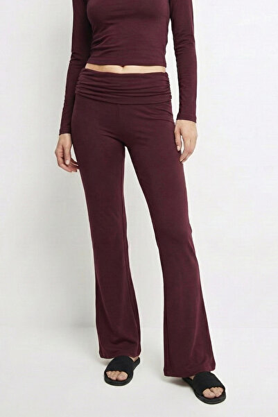 VODENS Kadın Koyu Bordo İspanyol Paça Jarse Ultra Soft Pantolon Flared