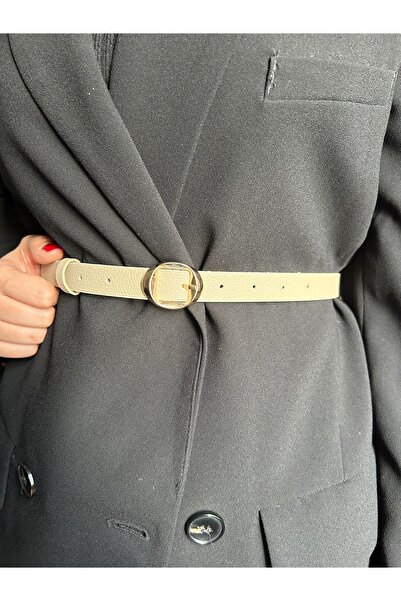 LİA KEMER Stone Round Square Patterned Women's Gold Buckle Belt Jacket Belt Dress Belt Trouser Belt