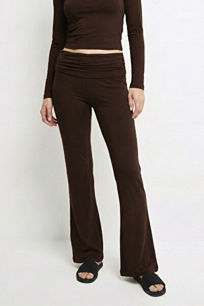 VODENS Kadın Kahve İspanyol Paça Jarse Ultra Soft Pantolon Flared