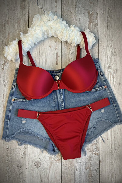 ARONA Yılbaşı Hediye Kadın Bordo Push Up Dolgulu V Detay Seksi Sütyen Takımı ...