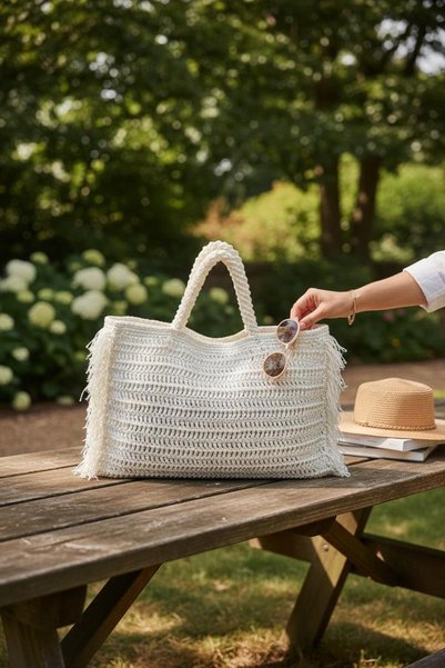 ANJEA Fringed Beach and Daily Use Shoulder Bag Hand Knitted