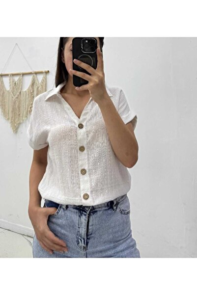 DALİAYILDIZ Women's Shirt Linen Short Sleeve