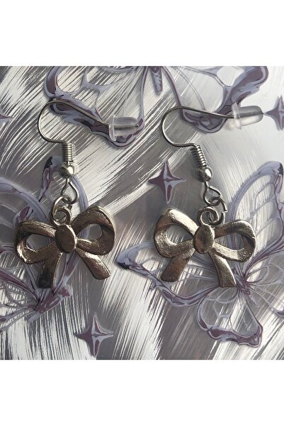 bnidesign Ribbon Ribbon Women's Dangle Elegant Stylish Earrings Silver Color