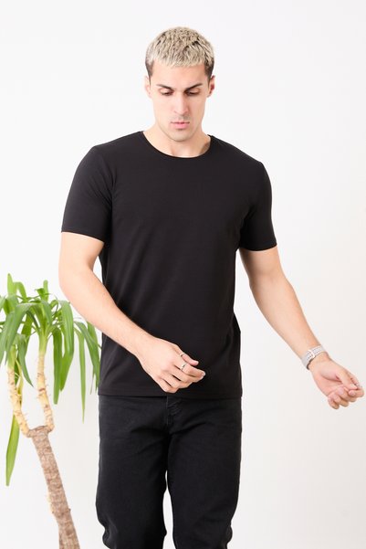 STOCX Men's 100% Cotton Slim Fit Slim Fit Crew Neck Basic T-Shirt
