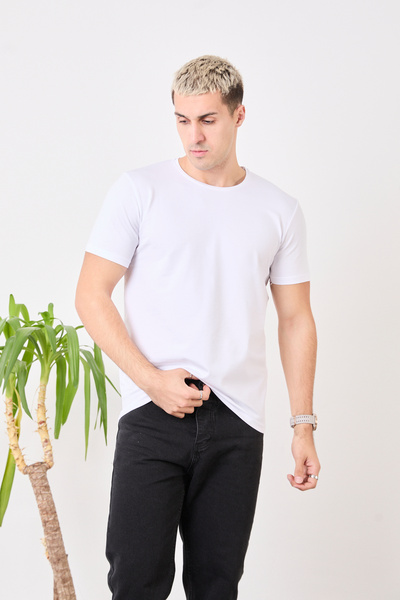STOCX Erkek %100 Pamuk Slim Fit Dar Kesim Bisiklet Yaka Basic Tişört