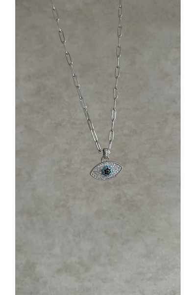 mibrillo قلادة على شكل عين بسلسلة مشبك فضية اللون من الفولاذ