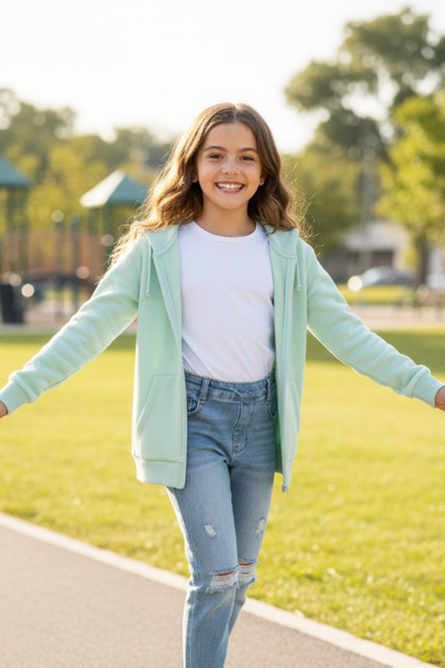 Difa سترة للأطفال بسحاب وجيب كنغر - 100% قطن، 3 خيوط من الصوف الداخلي