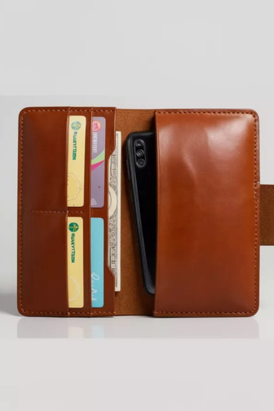 luvo Real Leather Wallet Handmade Genuine Premium Leather Italian Stitching 4 Card Slots Phone Compartment Tan