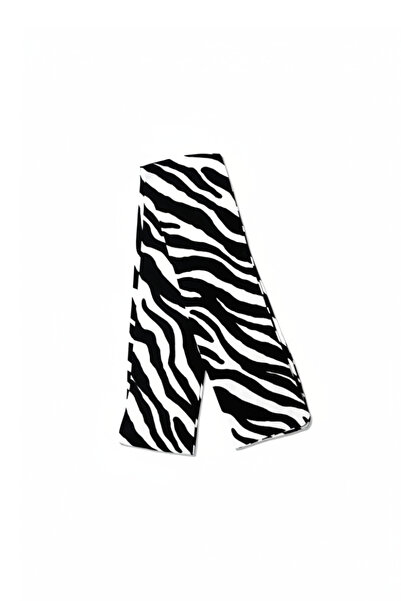 maia White Zebra Patterned Viscose Scarf – 100×7 cm – Modern and Elegant Style
