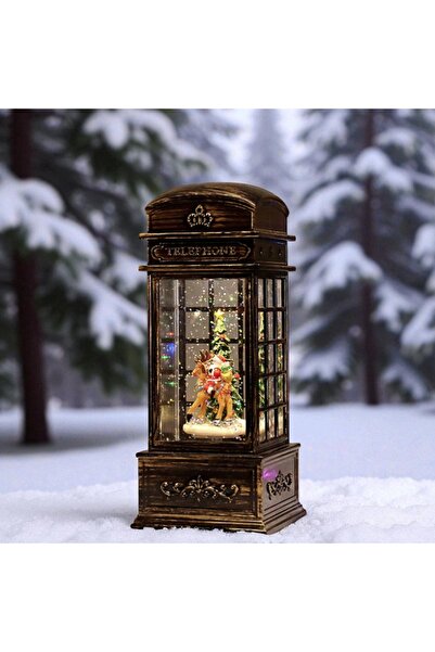Kuzey Tacı Antik Telefon Kulübesi Tasarımlı Işıklı Kar Küresi – Noel Baba ve ...