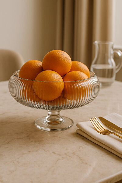 MadaMelya El Yapımı Ayaklı Cam Kase Sunum Kasesi 24 cm Meyvelik Cam Salata Kasesi Kahvaltılık Sunum