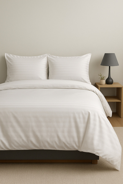 EZYA HOME Çift Kişilik Nevresim Takımı Çizgili Saten l Lastikli Çarşaflı %100...