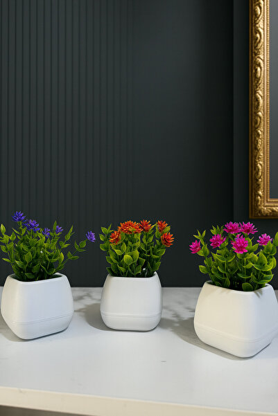 La bella bazar Planta de flori artificiale într-un ghiveci de dimensiuni mici 3 bucăți, decor de masă cu flori artificiale realiste