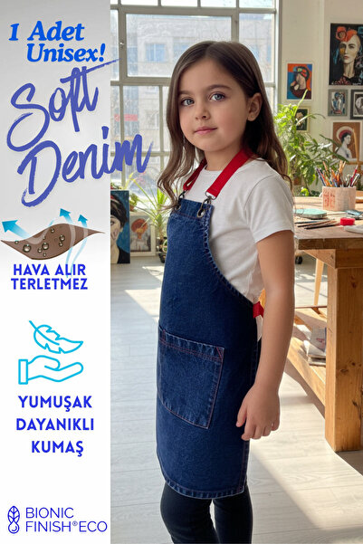 Denim Kot Çocuk Önlük Mutfak Boyama Hobi Okul Aktivite Önlüğü Kız ve Erkek çocuk